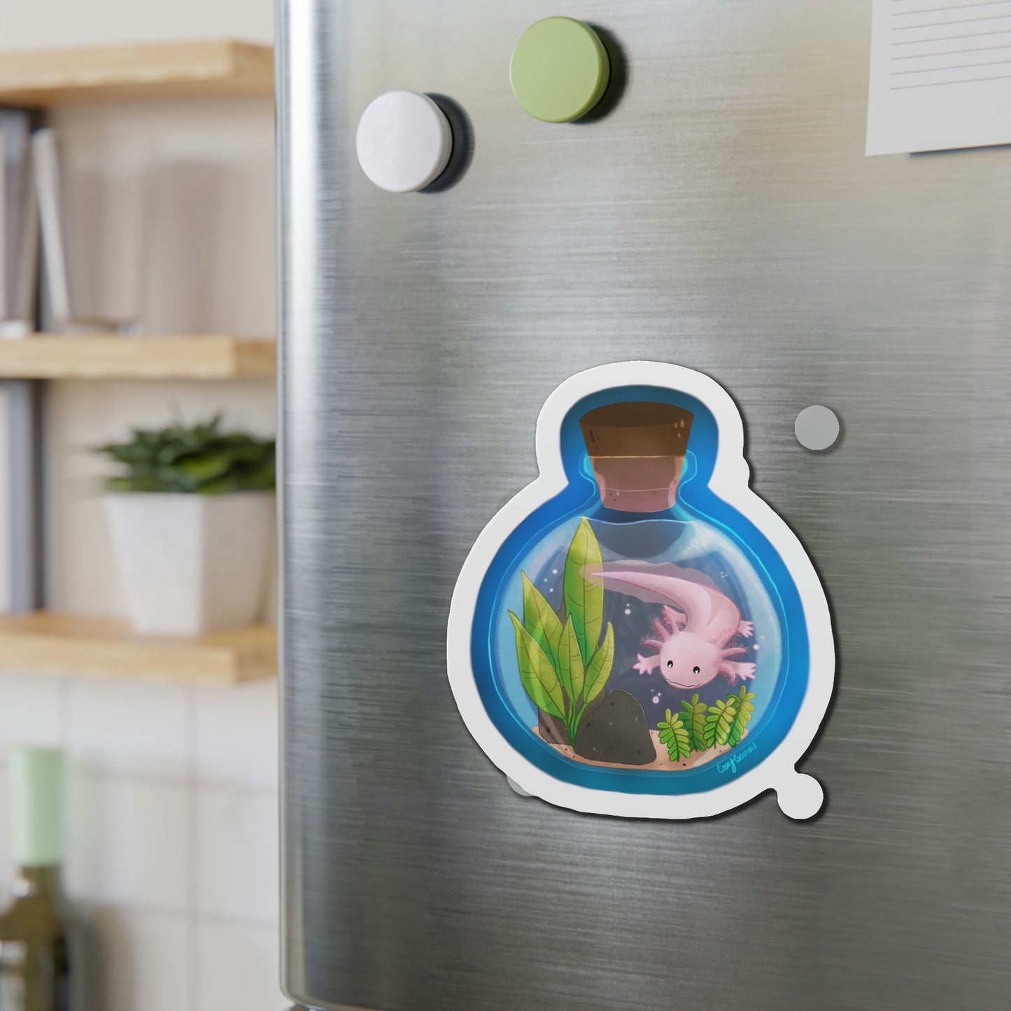 Axolotl in Jar Die-Cut Magnets