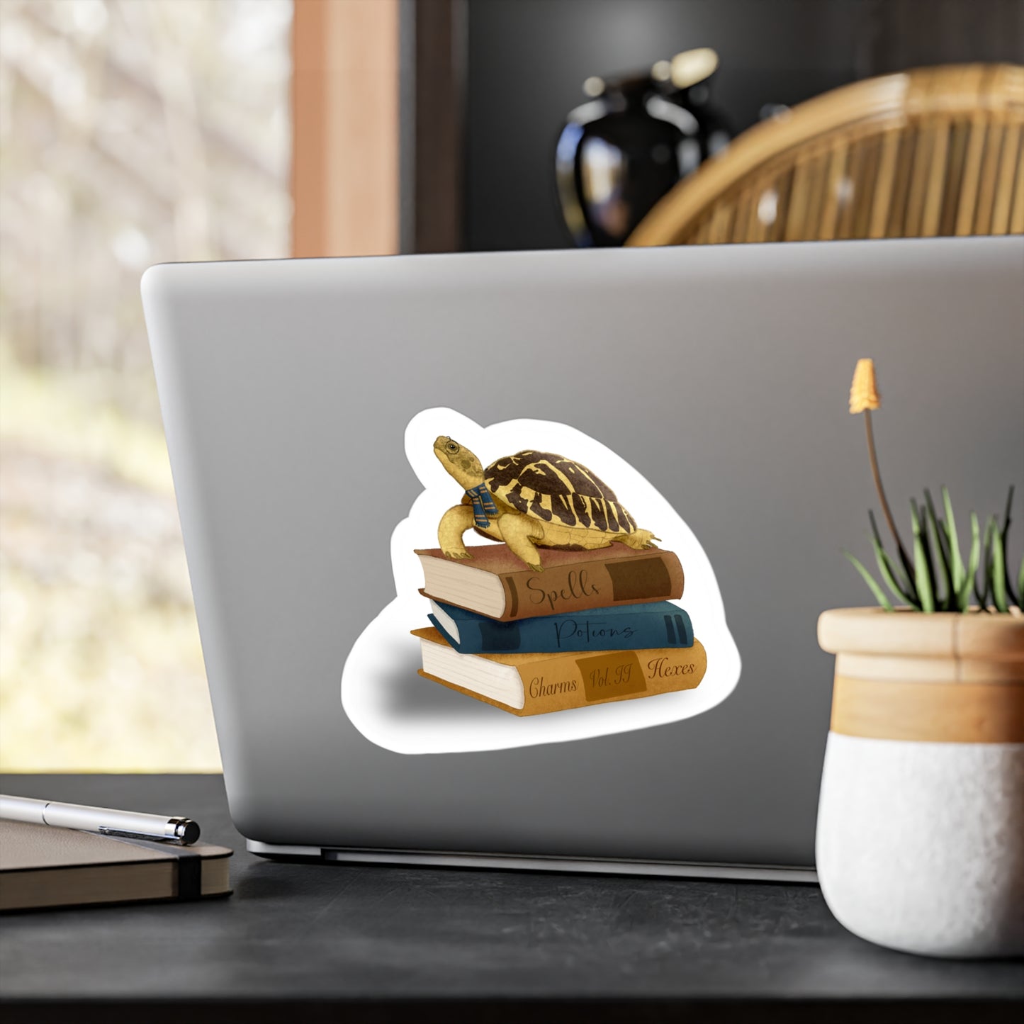 Tortoise in Blue Scarf Kiss-Cut Vinyl Decals