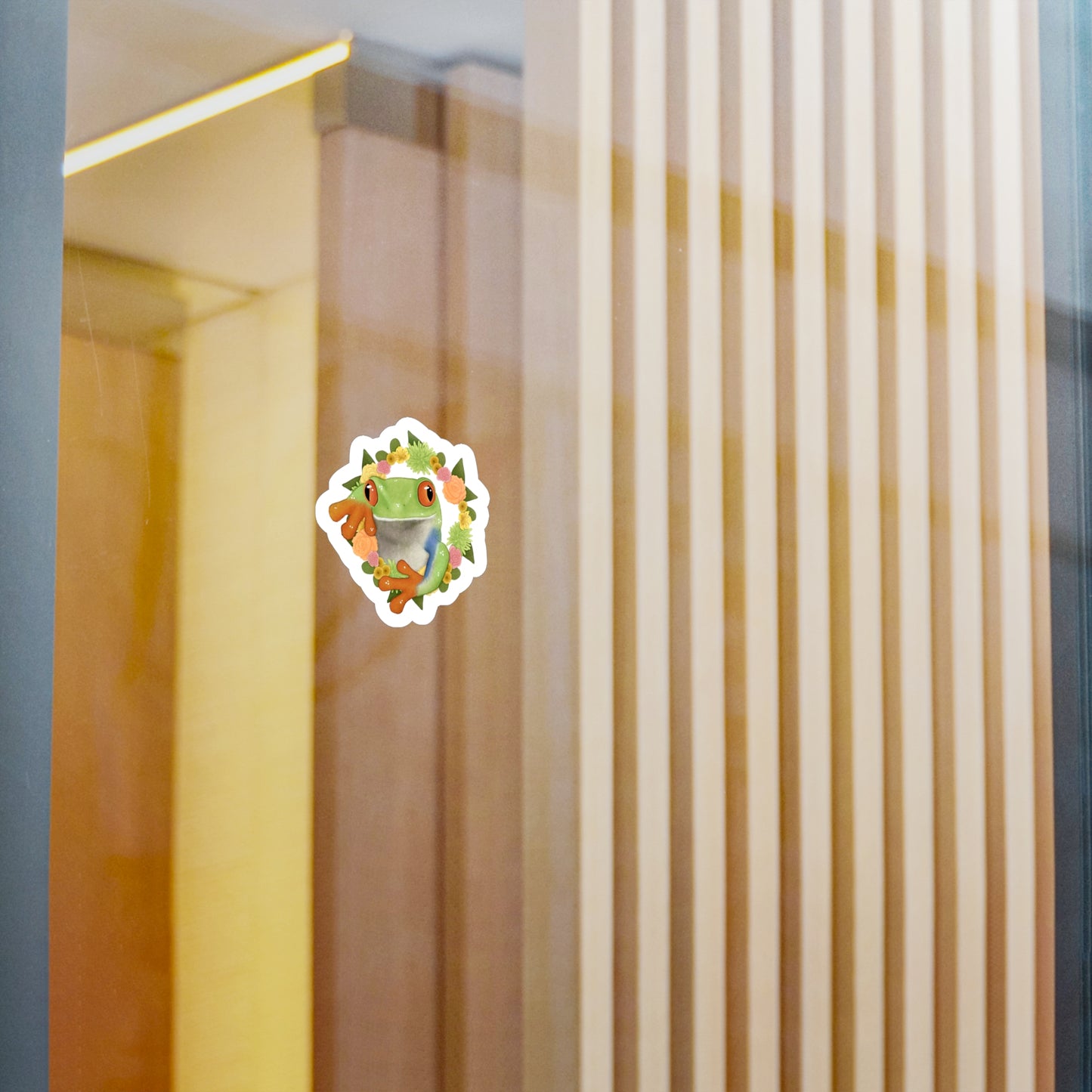Green Orange and Pink Flower Frog Kiss-Cut Vinyl Decals