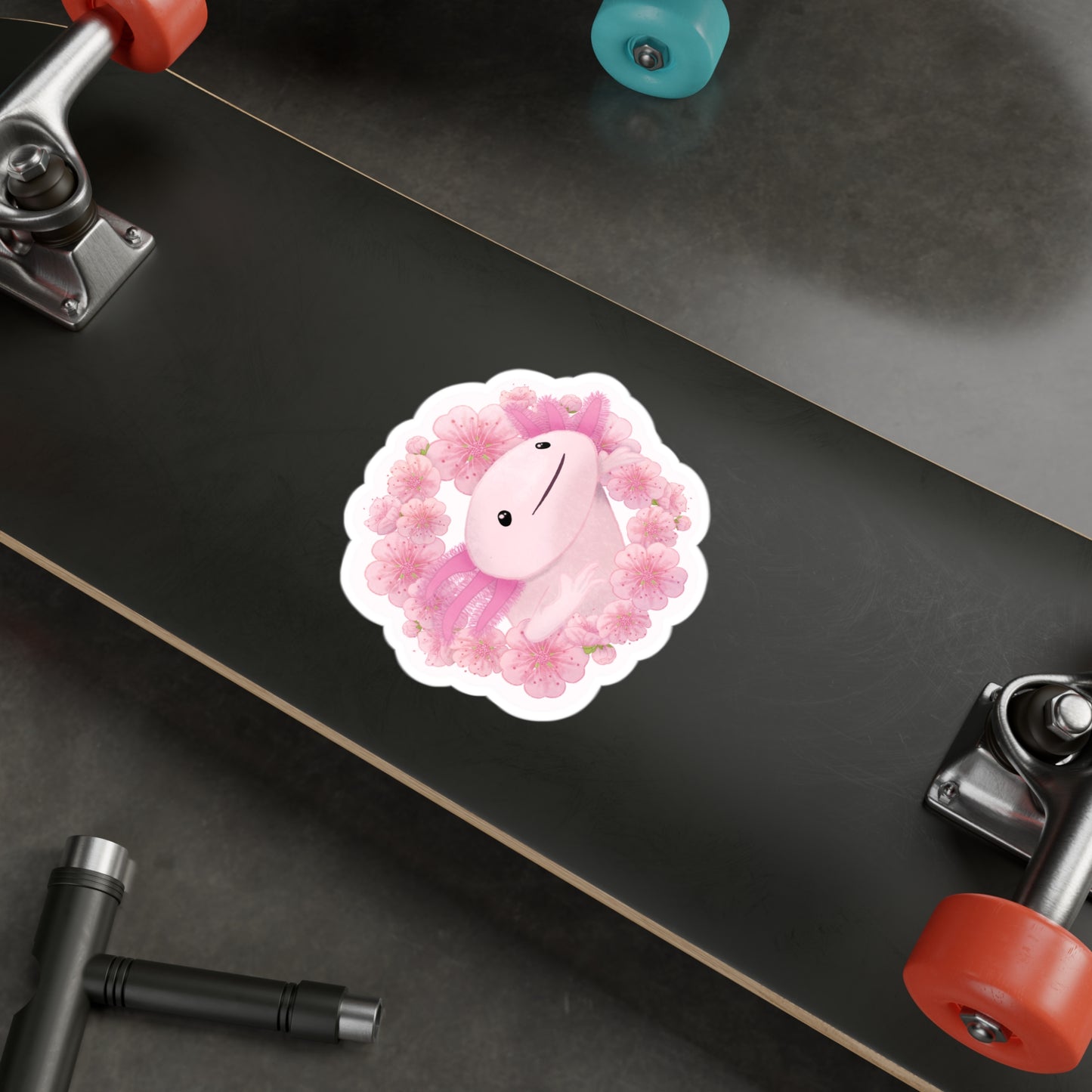 Cherry Blossom Axolotl Kiss-Cut Vinyl Decals