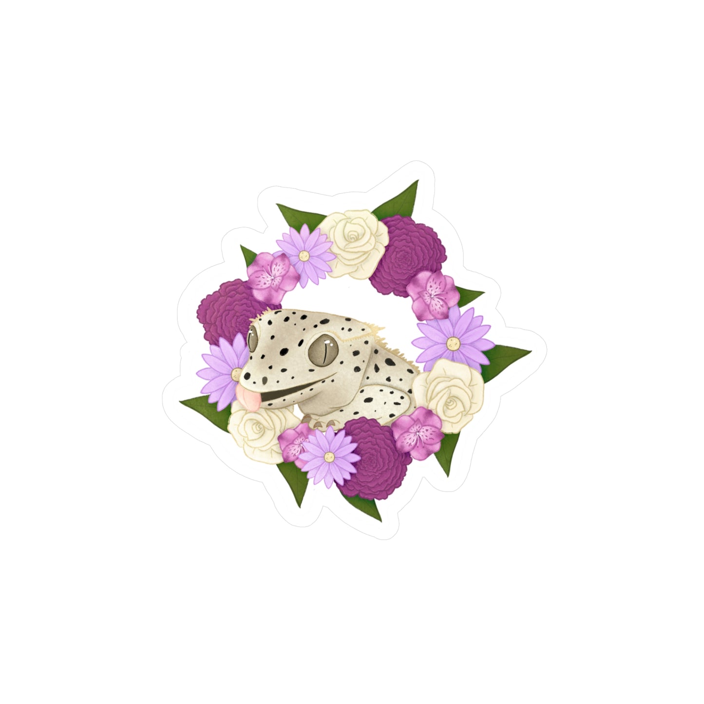 Purple Flower Crested Gecko Kiss-Cut Vinyl Decals
