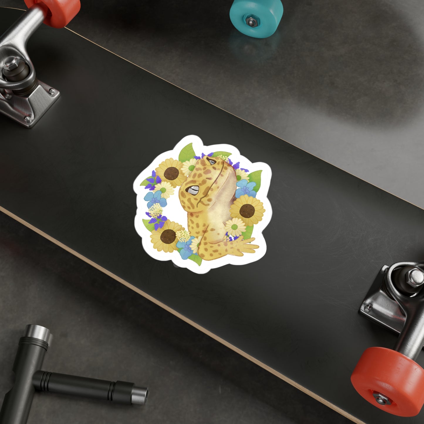 Yellow and Purple Floral Leopard Gecko Kiss-Cut Vinyl Decals