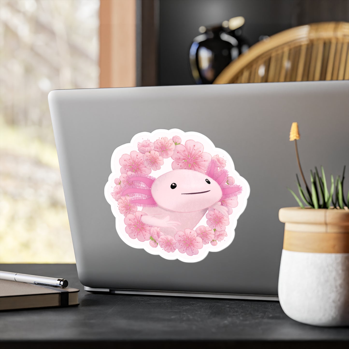 Cherry Blossom Axolotl Kiss-Cut Vinyl Decals