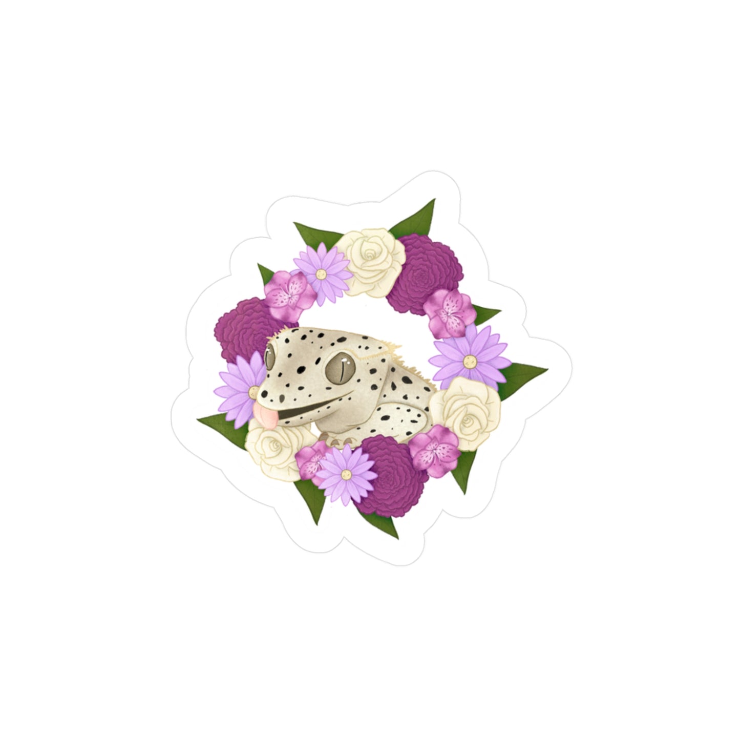 Purple Flower Crested Gecko Kiss-Cut Vinyl Decals