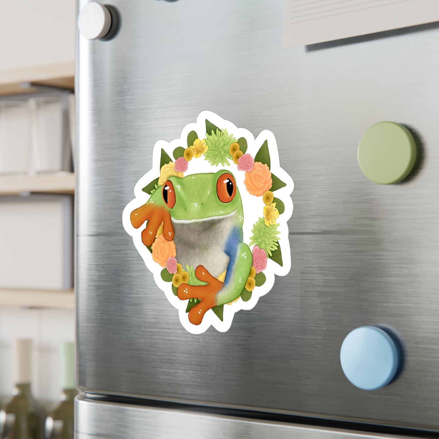 Green Orange and Pink Flower Frog Kiss-Cut Vinyl Decals