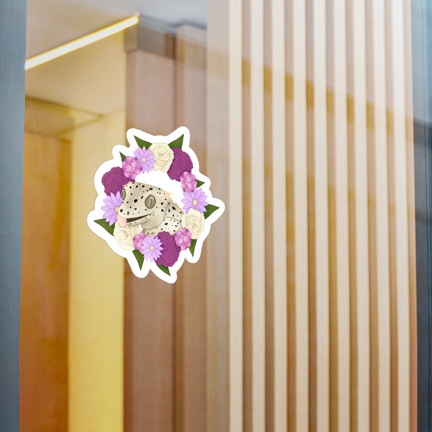 Purple Flower Crested Gecko Kiss-Cut Vinyl Decals