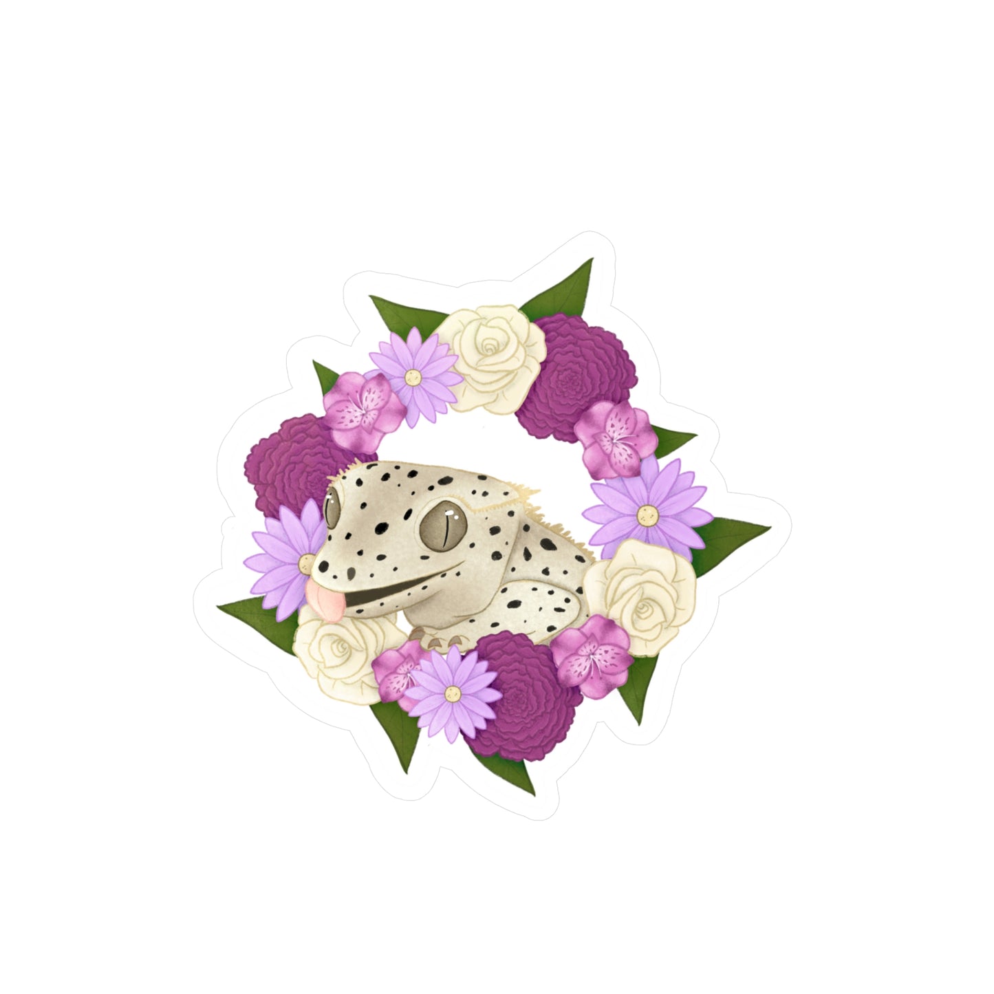 Purple Flower Crested Gecko Kiss-Cut Vinyl Decals