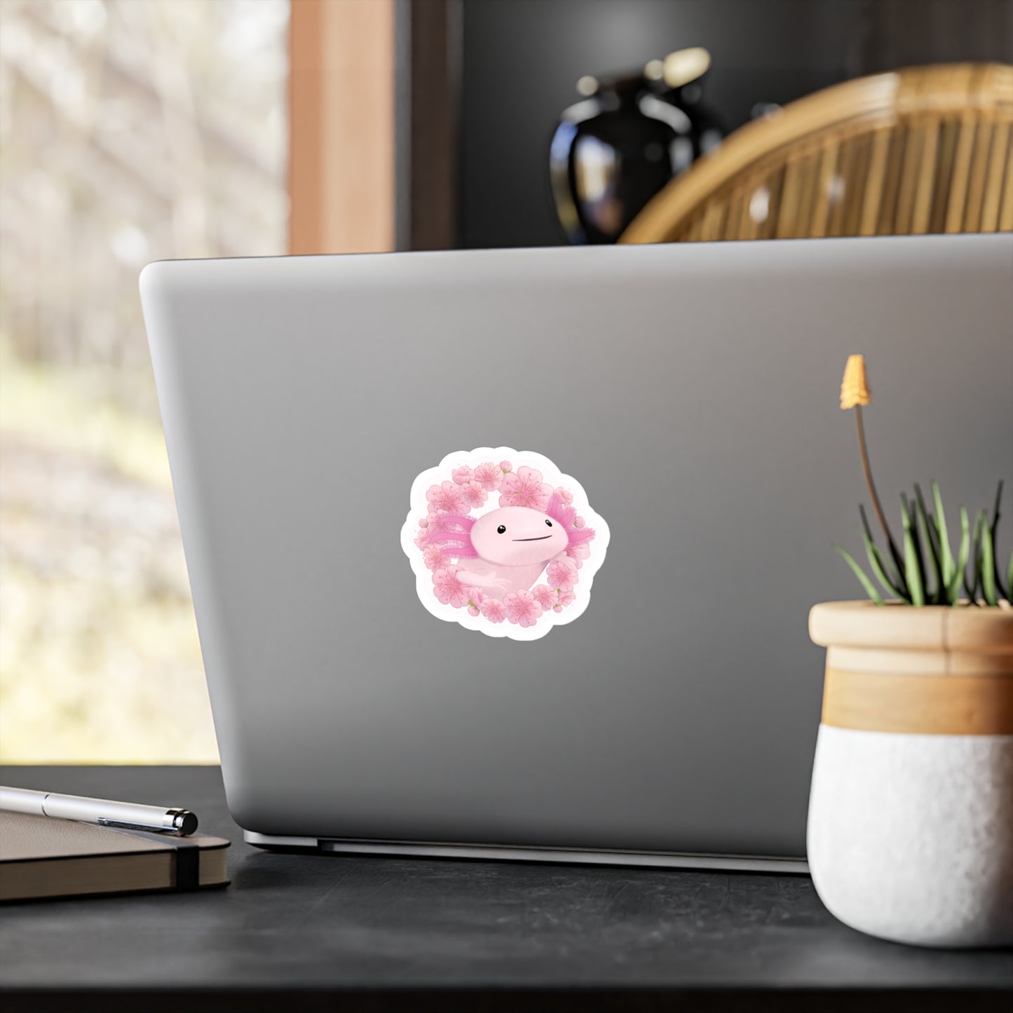 Cherry Blossom Axolotl Kiss-Cut Vinyl Decals