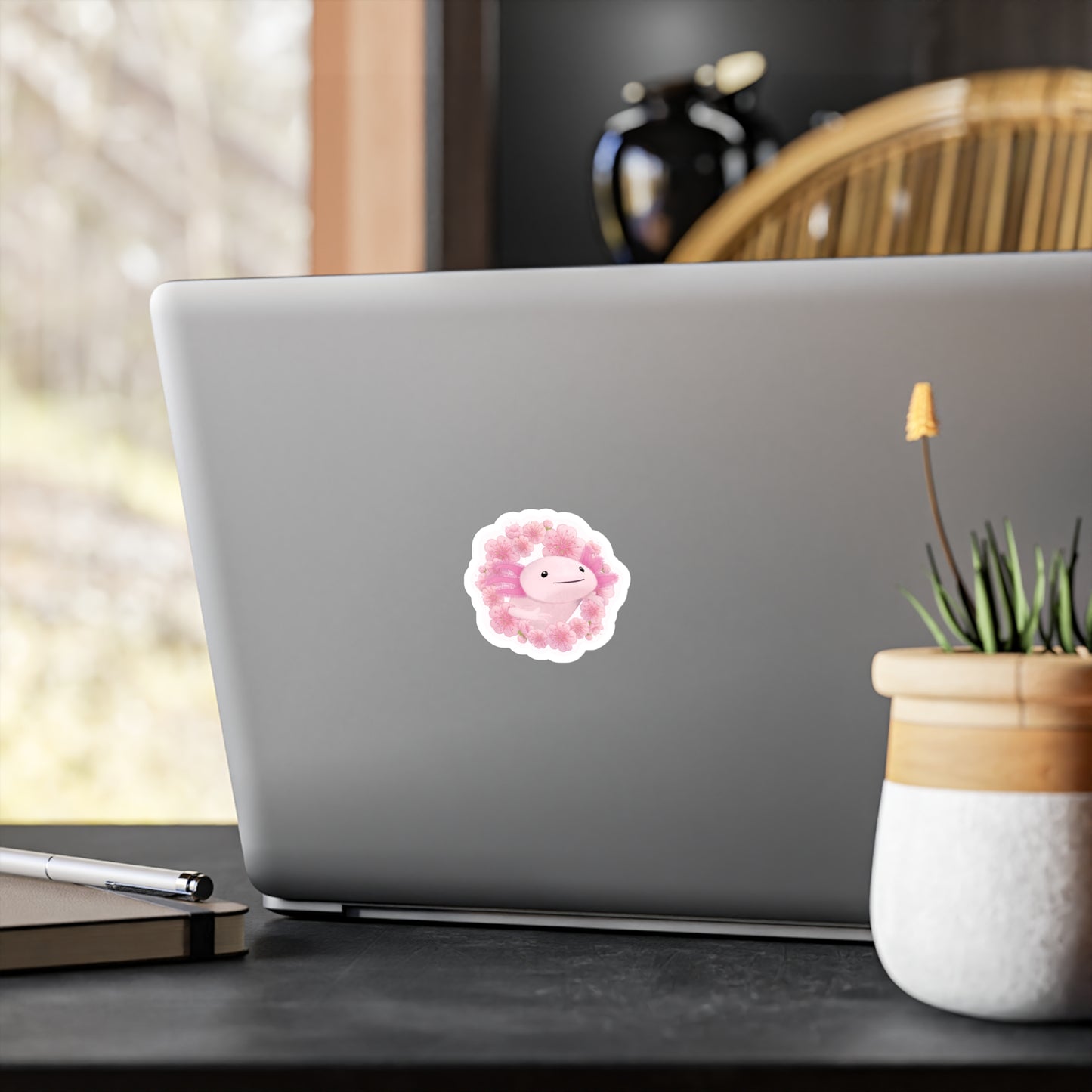 Cherry Blossom Axolotl Kiss-Cut Vinyl Decals