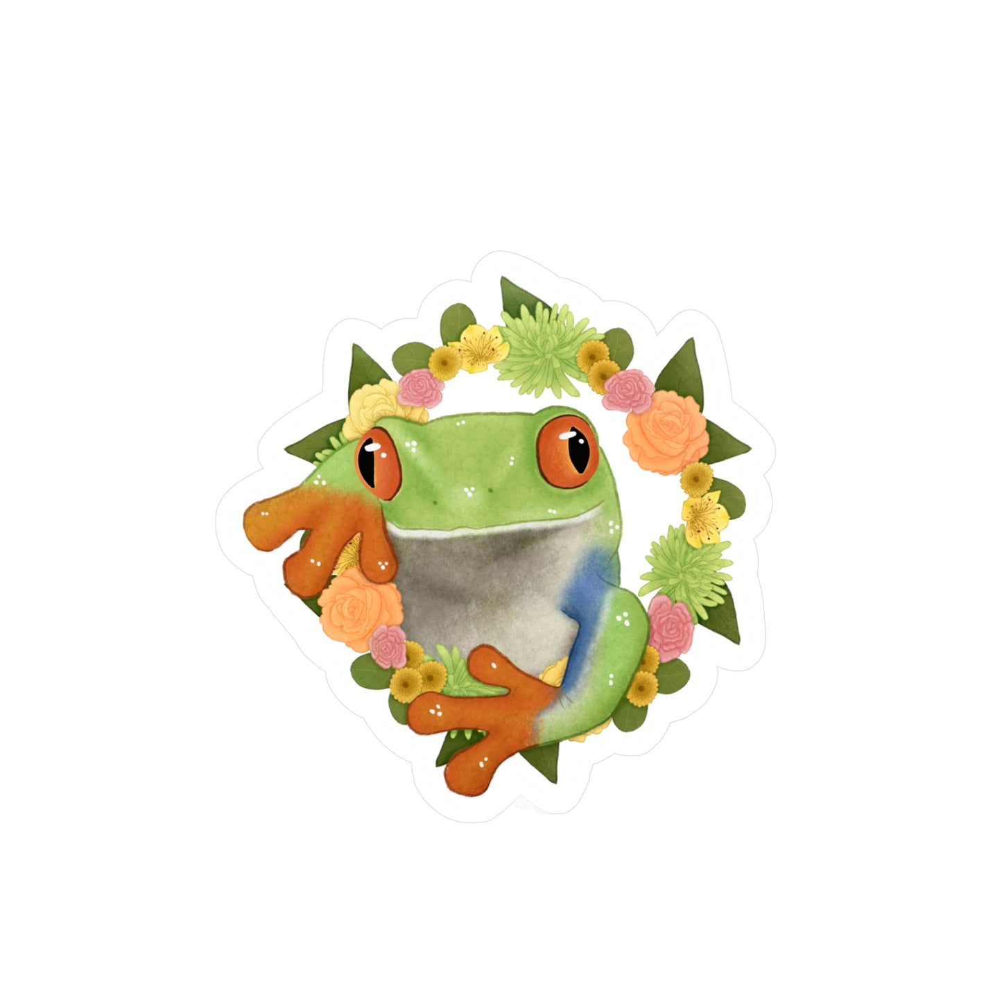 Green Orange and Pink Flower Frog Kiss-Cut Vinyl Decals