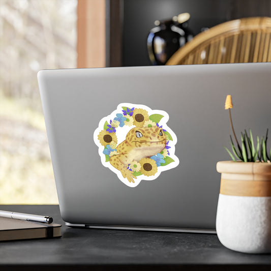 Yellow and Purple Floral Leopard Gecko Kiss-Cut Vinyl Decals