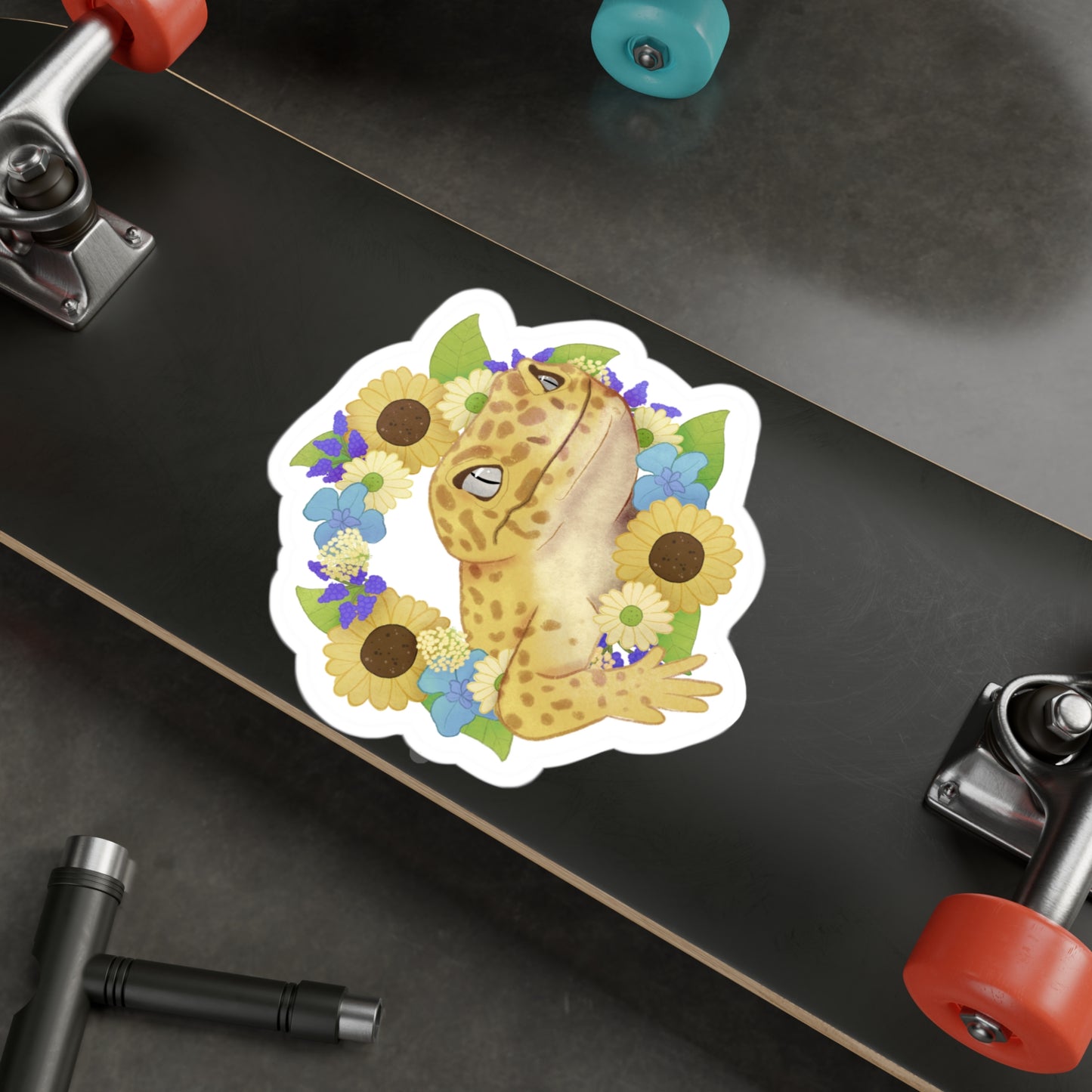 Yellow and Purple Floral Leopard Gecko Kiss-Cut Vinyl Decals