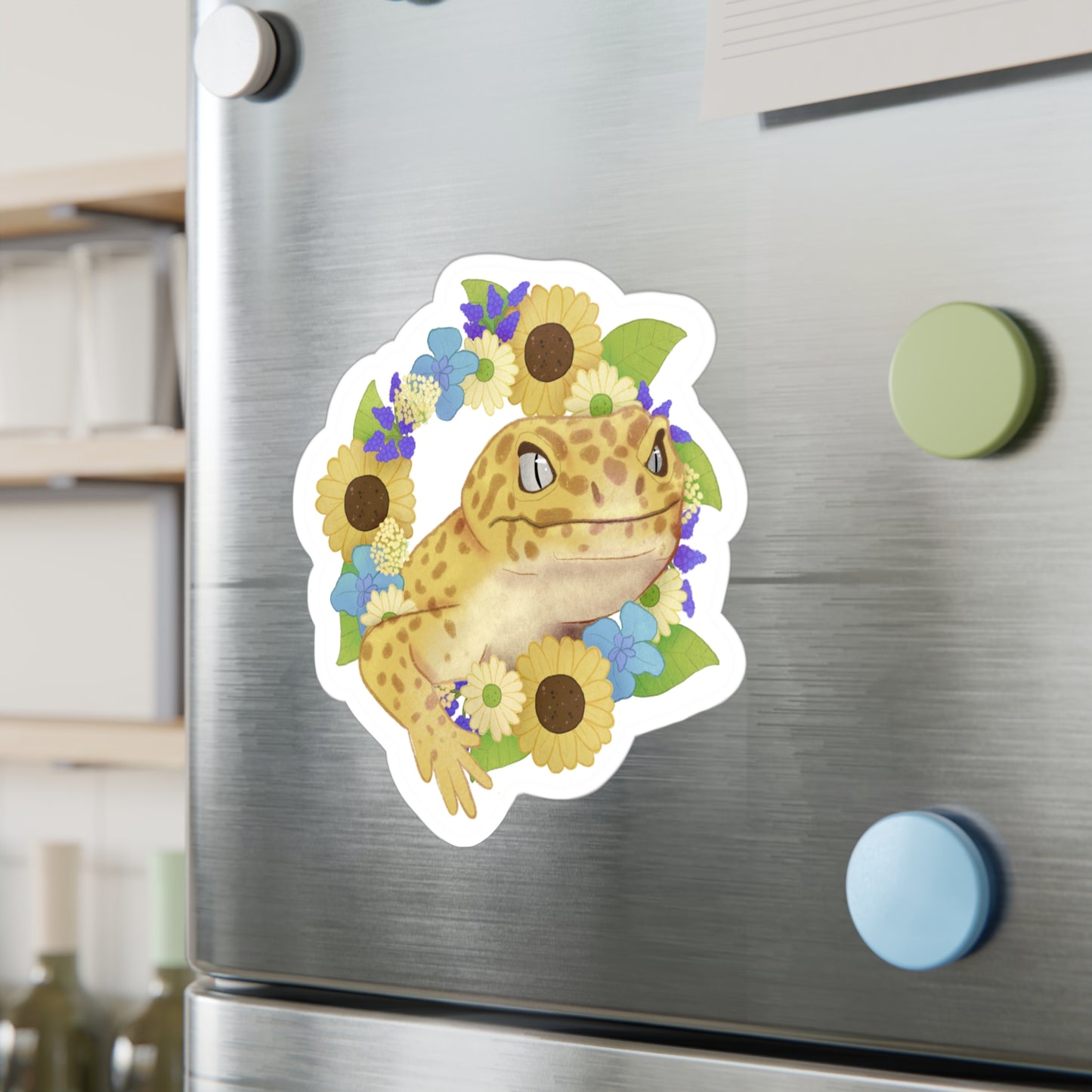 Yellow and Purple Floral Leopard Gecko Kiss-Cut Vinyl Decals