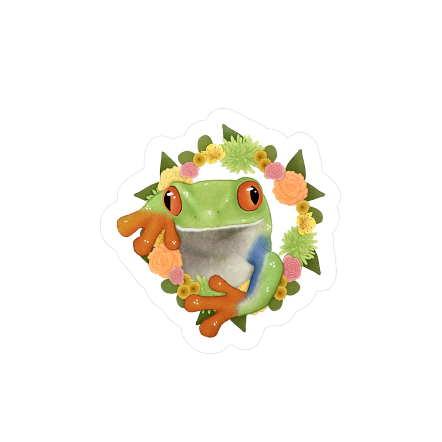 Green Orange and Pink Flower Frog Kiss-Cut Vinyl Decals