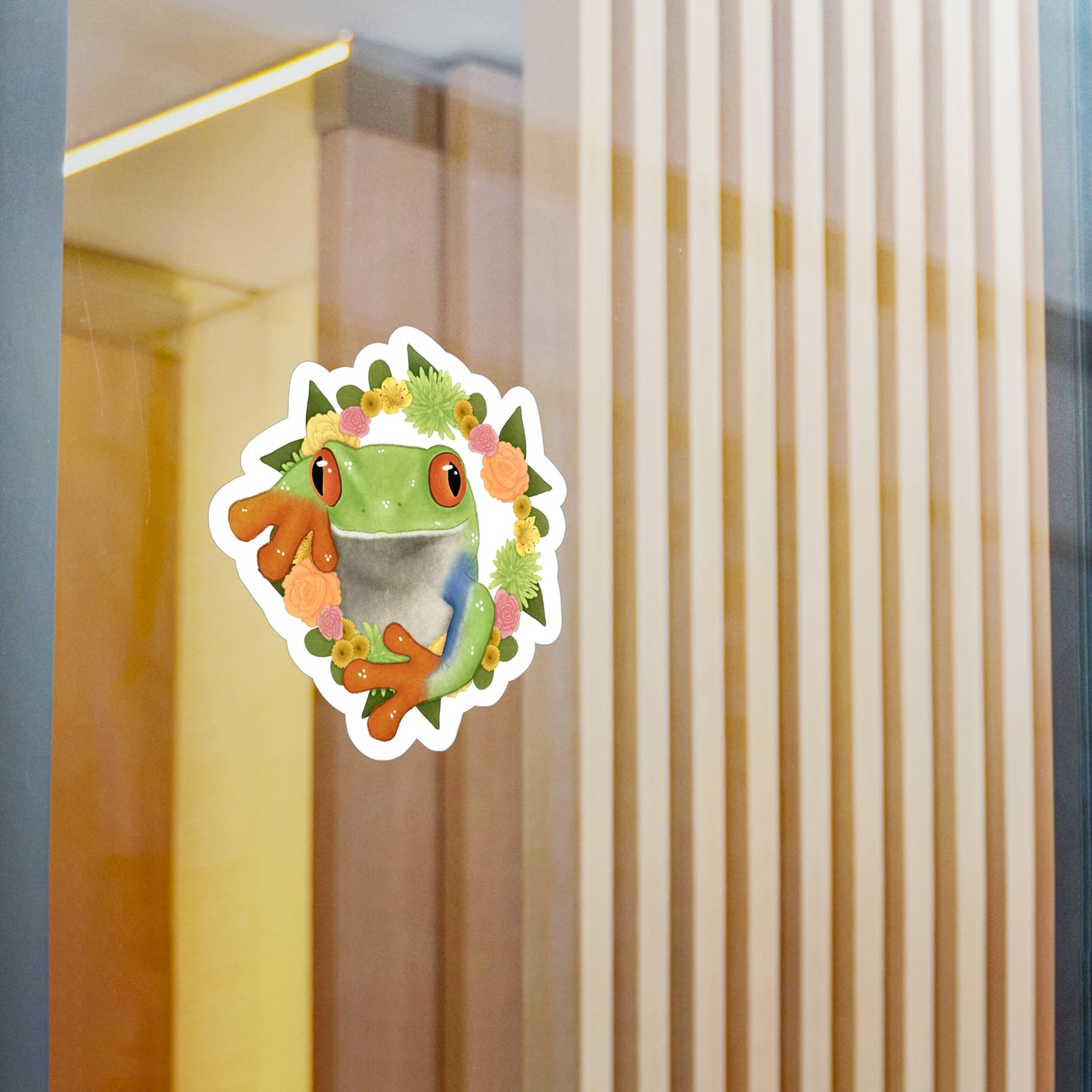 Green Orange and Pink Flower Frog Kiss-Cut Vinyl Decals
