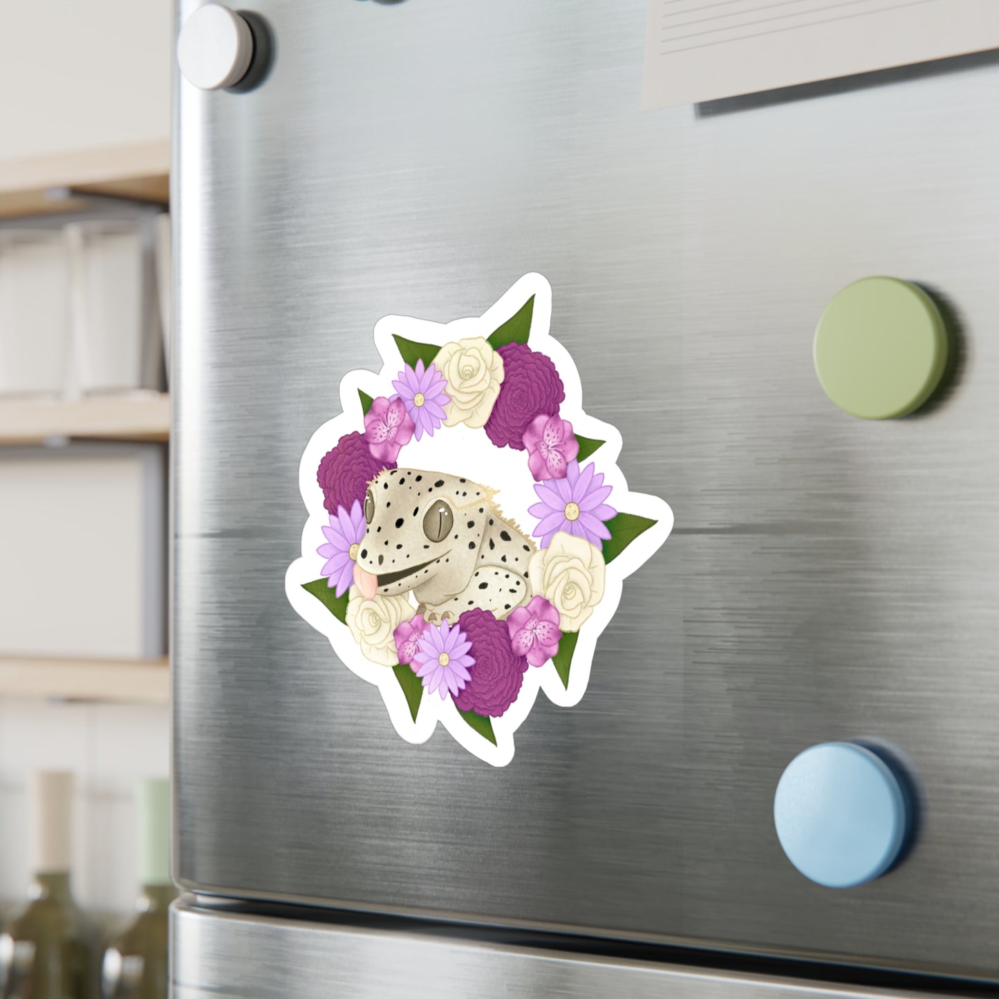 Purple Flower Crested Gecko Kiss-Cut Vinyl Decals