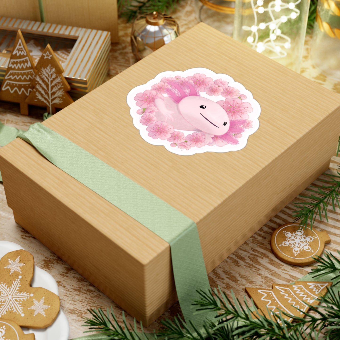 Cherry Blossom Axolotl Kiss-Cut Vinyl Decals