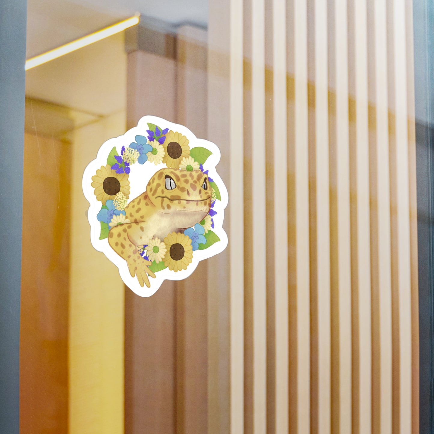 Yellow and Purple Floral Leopard Gecko Kiss-Cut Vinyl Decals