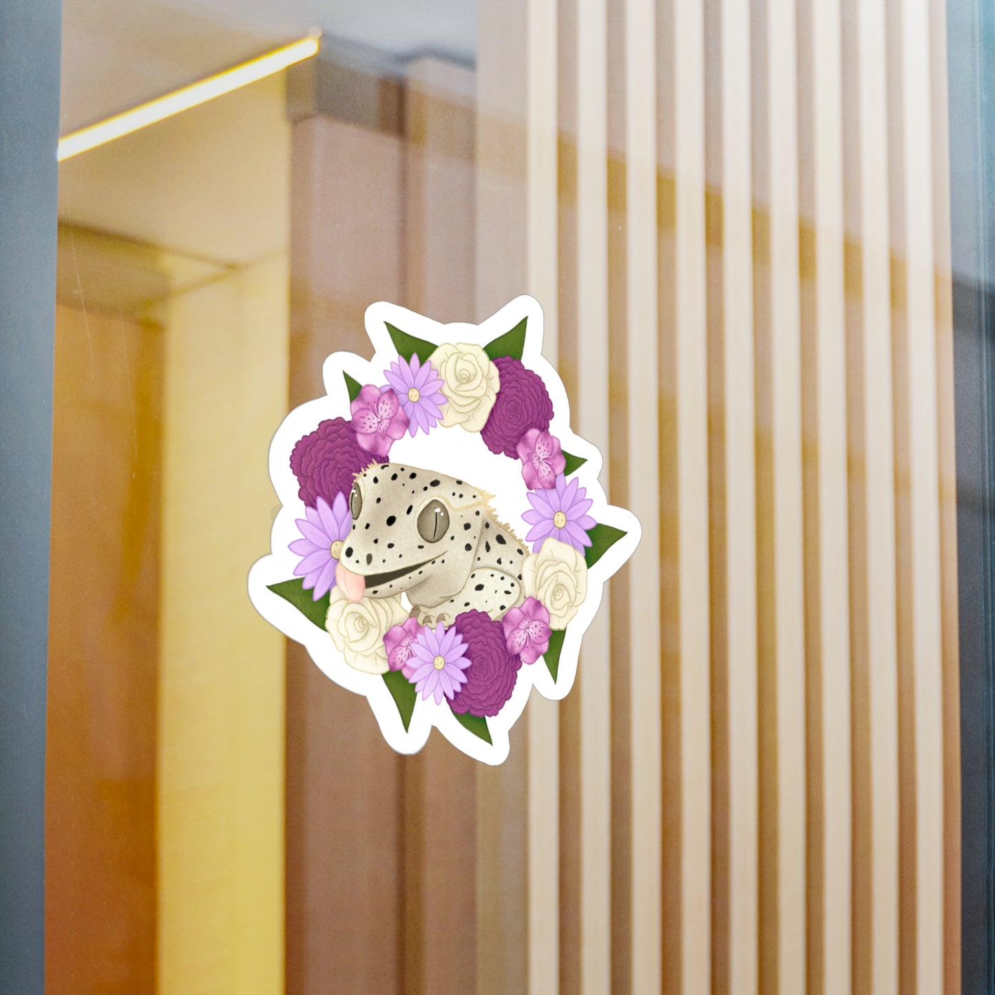 Purple Flower Crested Gecko Kiss-Cut Vinyl Decals