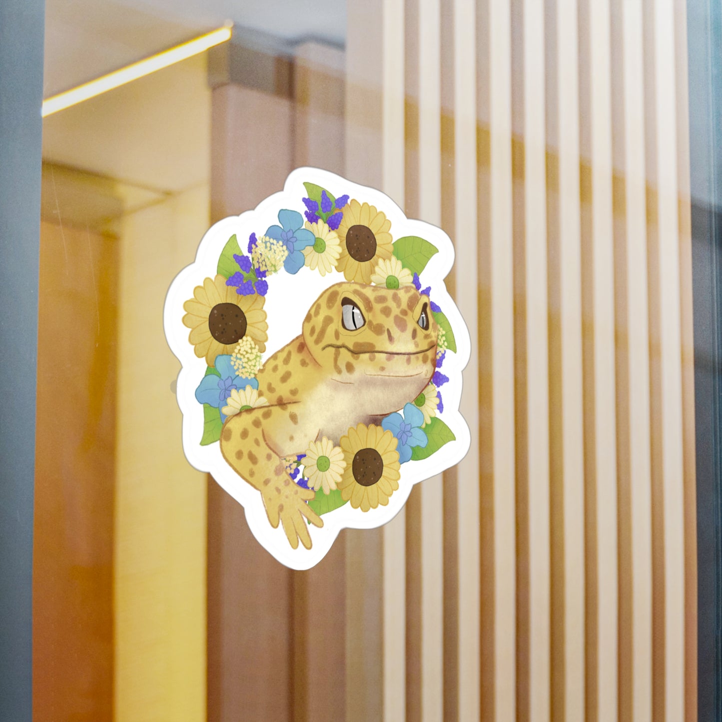 Yellow and Purple Floral Leopard Gecko Kiss-Cut Vinyl Decals