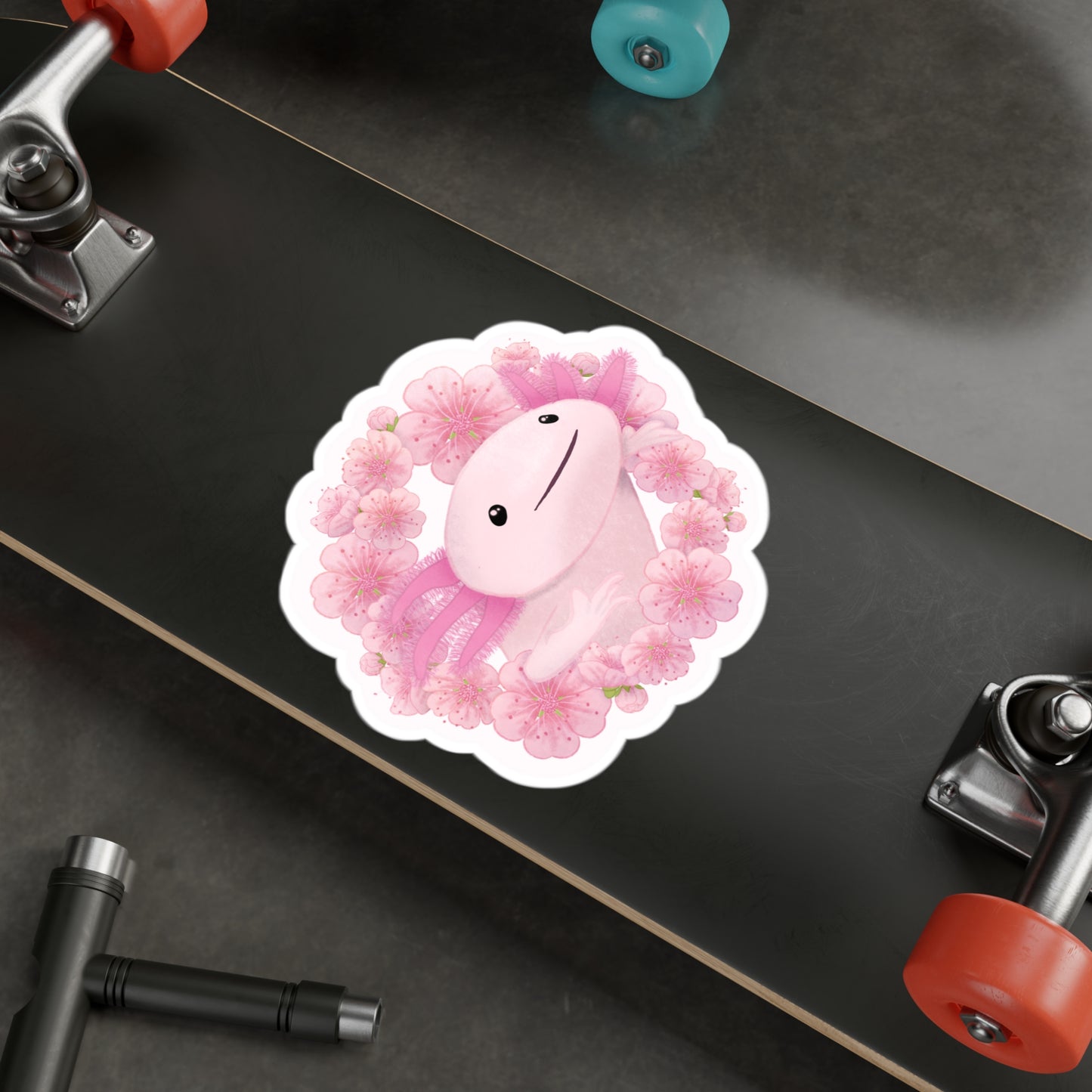 Cherry Blossom Axolotl Kiss-Cut Vinyl Decals