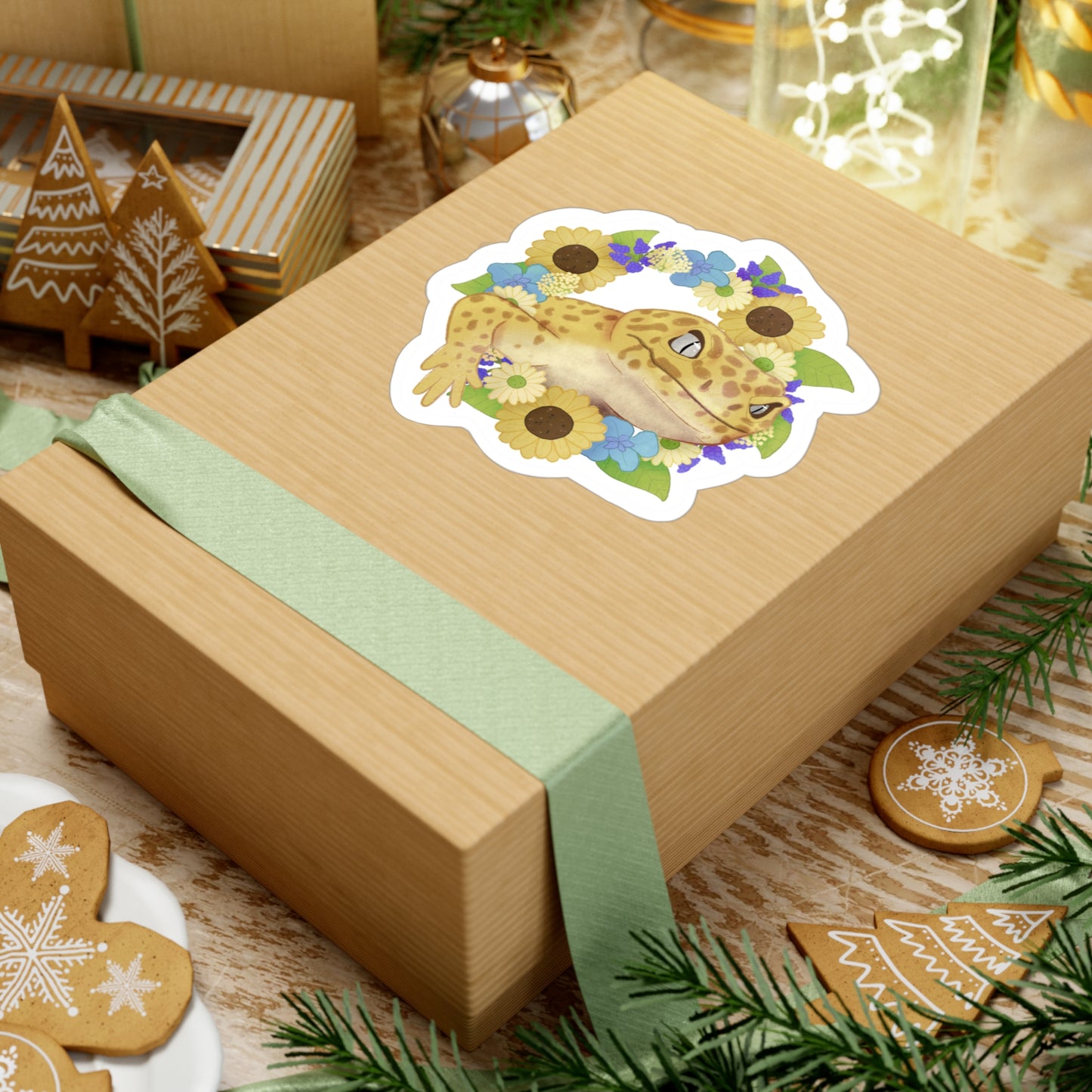 Yellow and Purple Floral Leopard Gecko Kiss-Cut Vinyl Decals