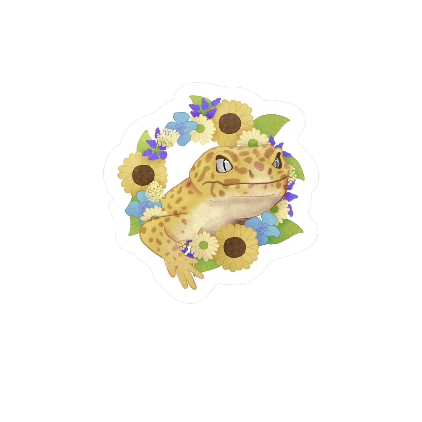 Yellow and Purple Floral Leopard Gecko Kiss-Cut Vinyl Decals