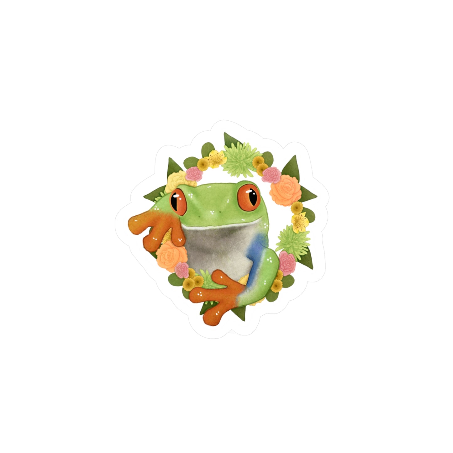 Green Orange and Pink Flower Frog Kiss-Cut Vinyl Decals