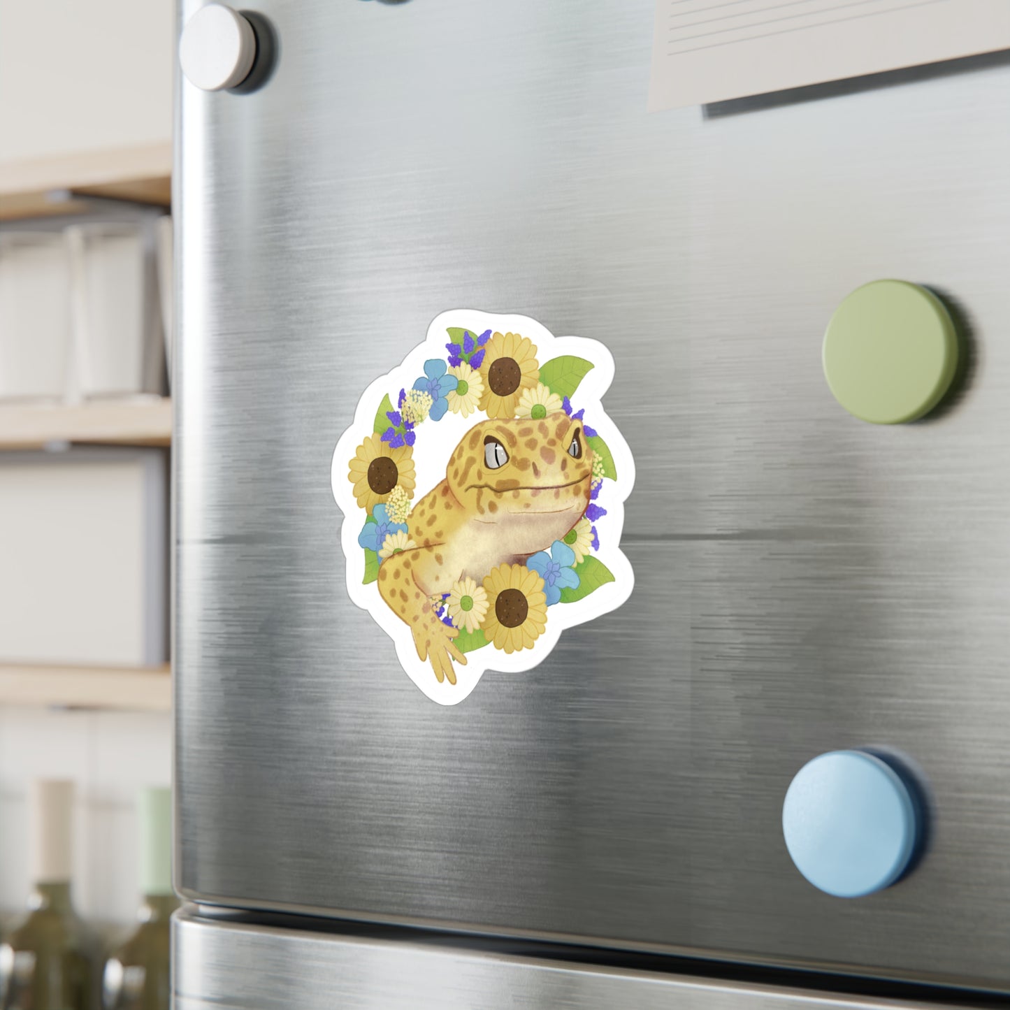 Yellow and Purple Floral Leopard Gecko Kiss-Cut Vinyl Decals