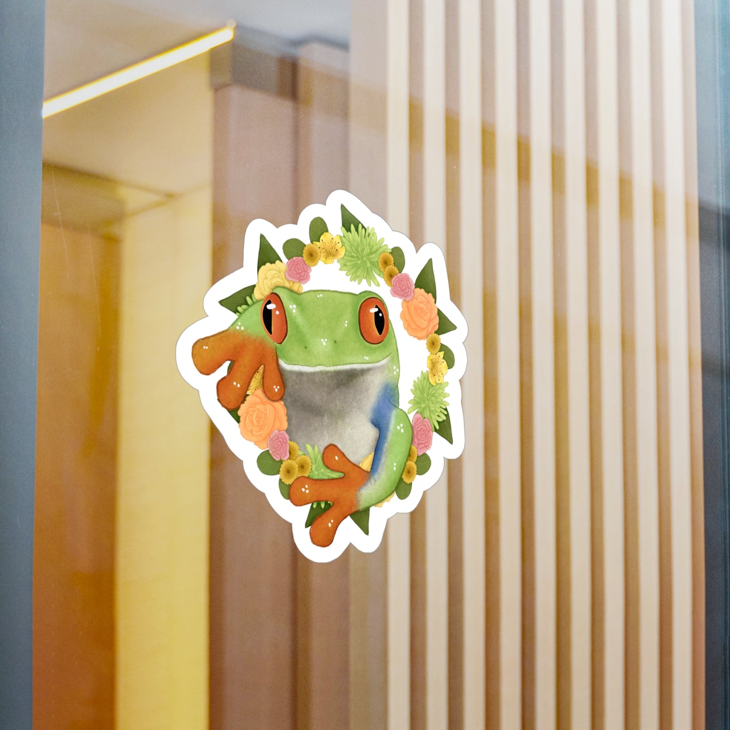 Green Orange and Pink Flower Frog Kiss-Cut Vinyl Decals
