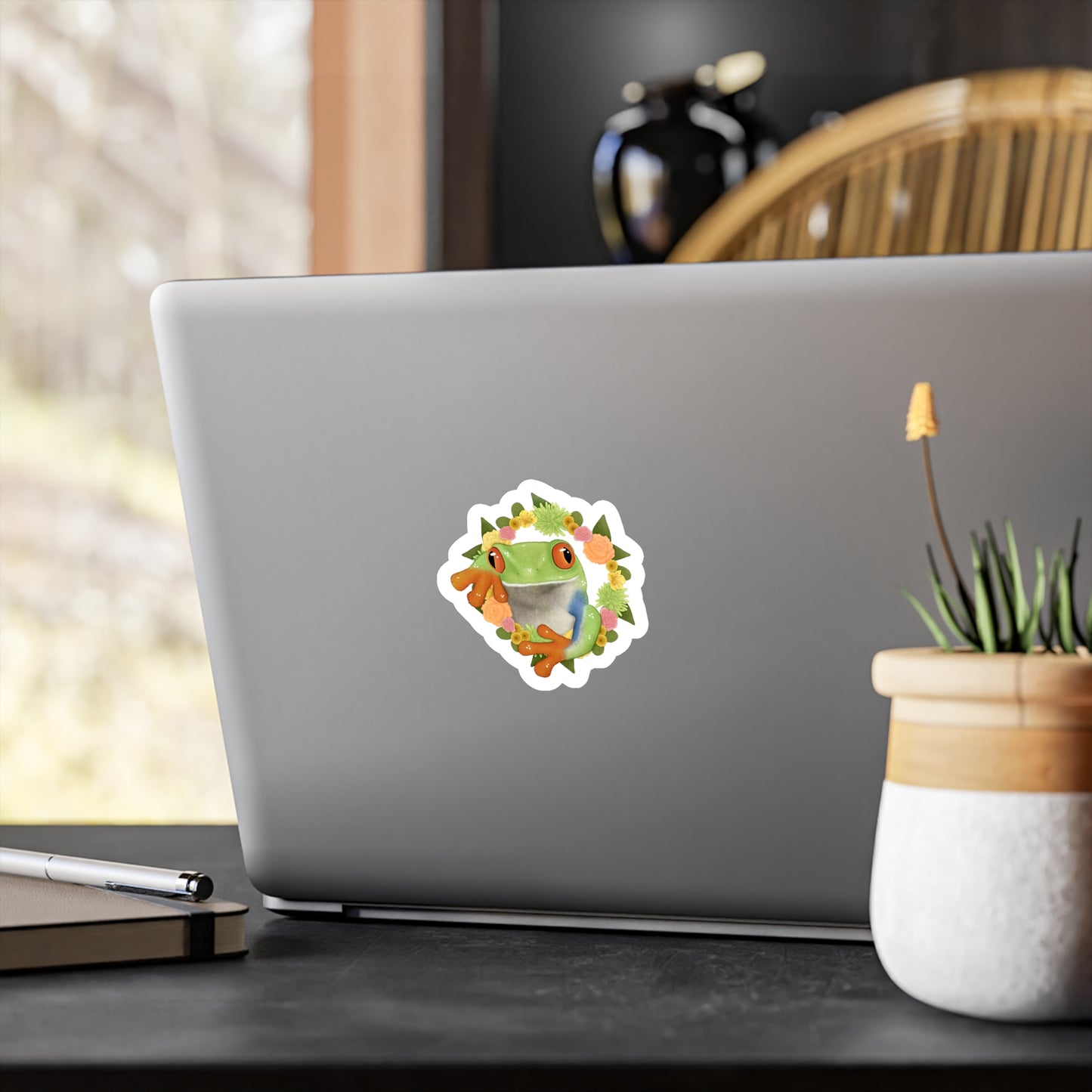 Green Orange and Pink Flower Frog Kiss-Cut Vinyl Decals