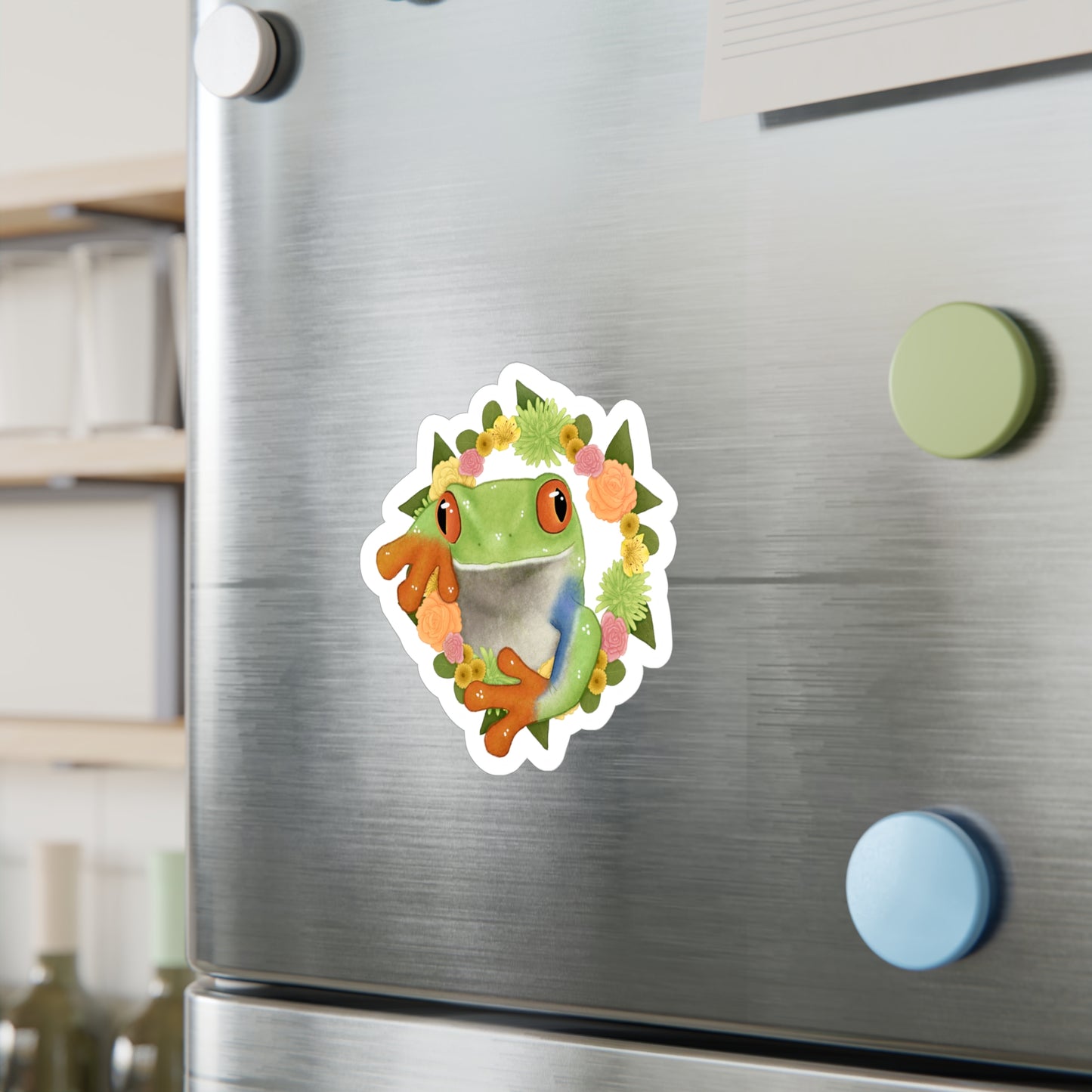 Green Orange and Pink Flower Frog Kiss-Cut Vinyl Decals