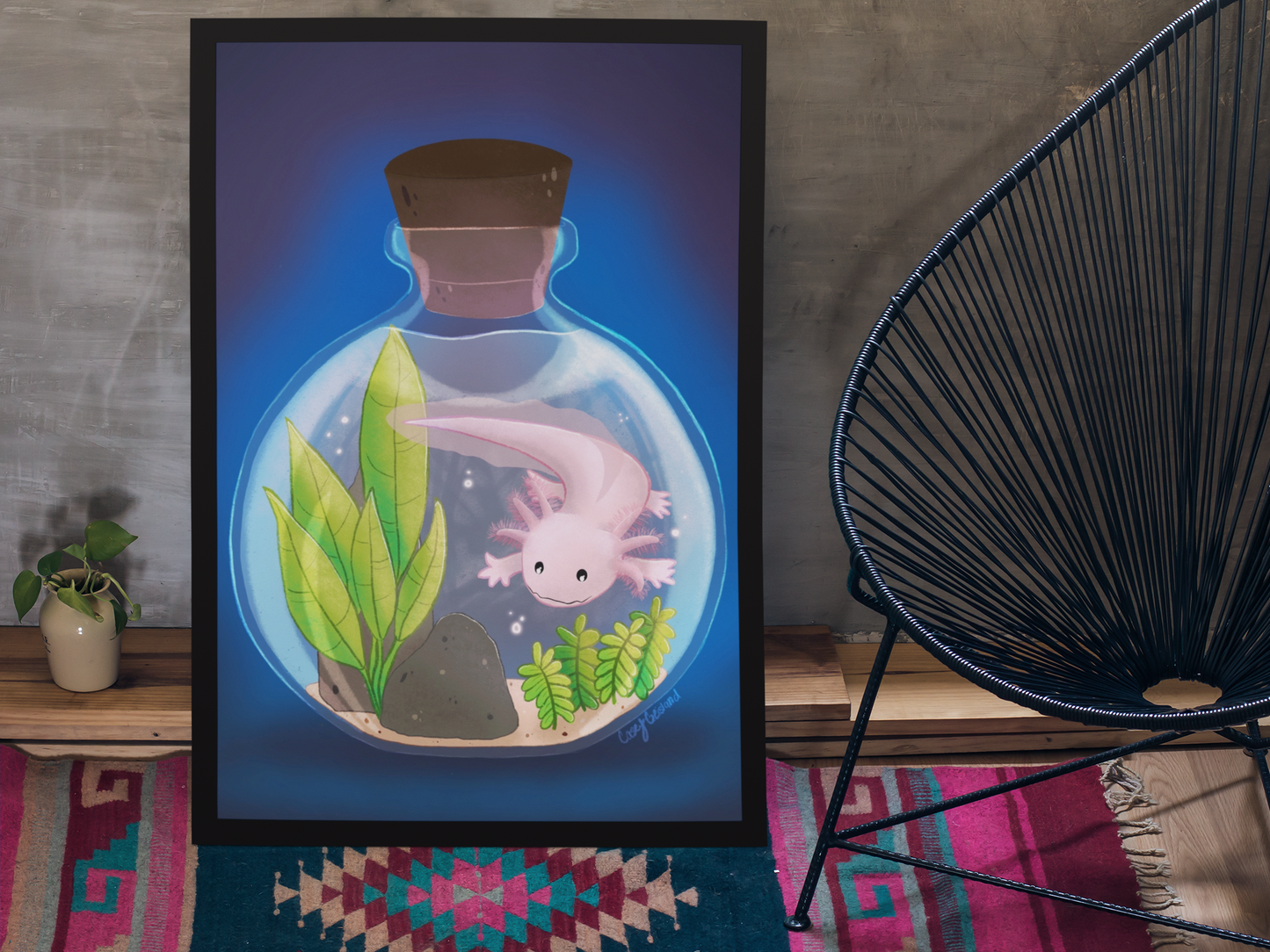 Axolotl in Jar Poster with border