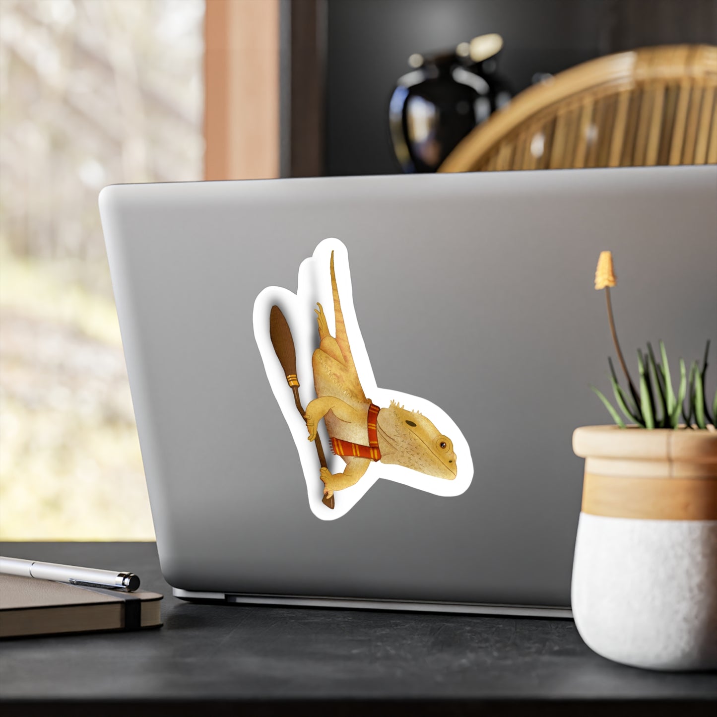 Bearded Dragon in Red Scarf Kiss-Cut Vinyl Decals
