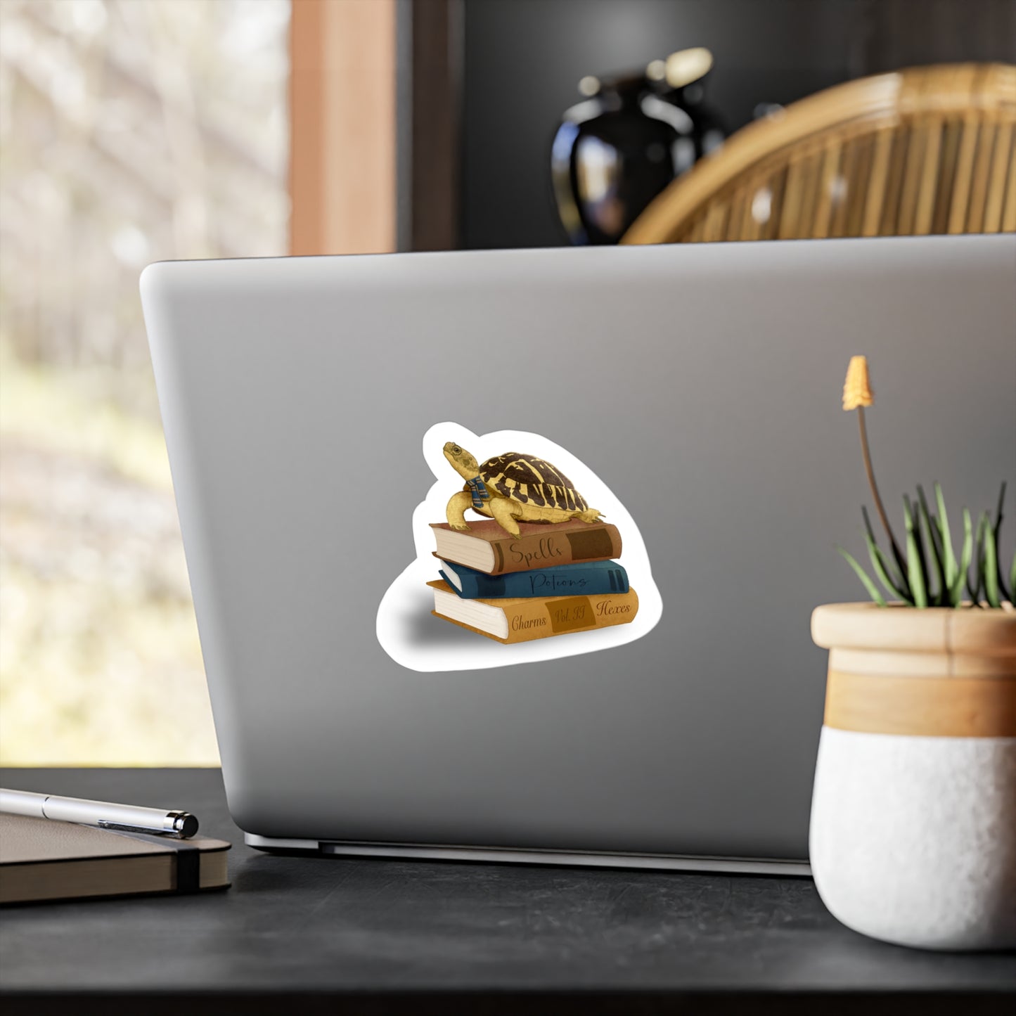Tortoise in Blue Scarf Kiss-Cut Vinyl Decals