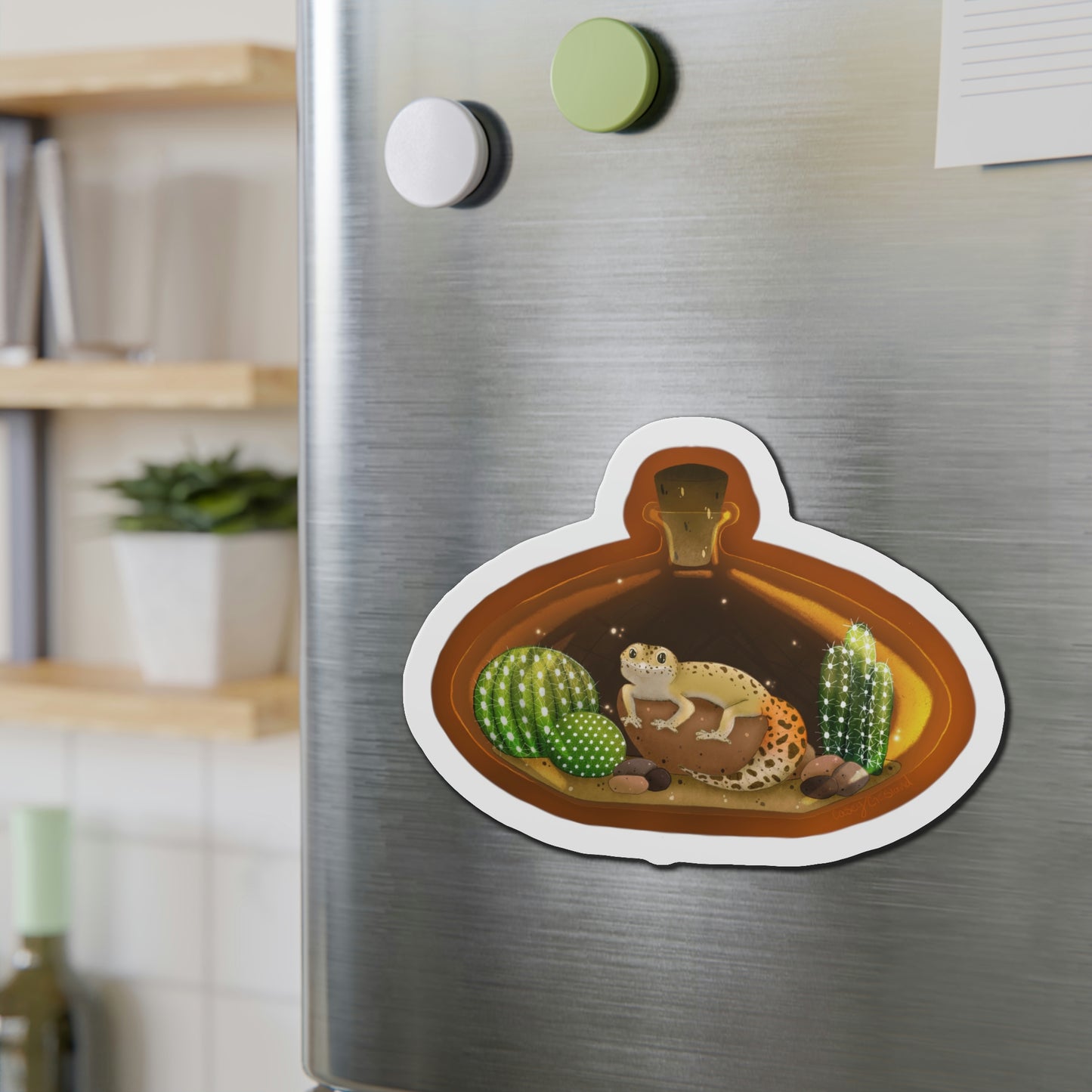 Leopard Gecko in Jar Die-Cut Magnets