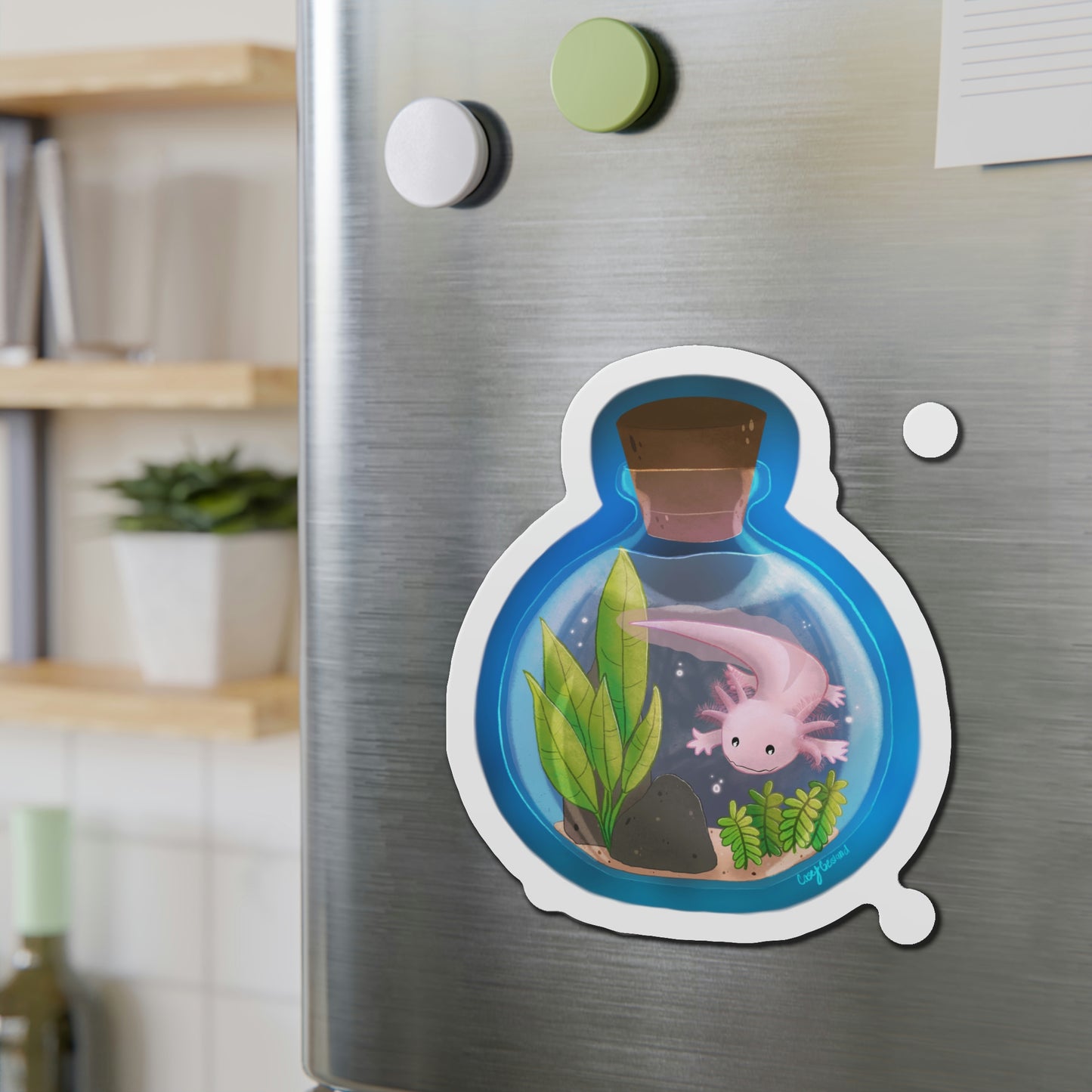 Axolotl in Jar Die-Cut Magnets
