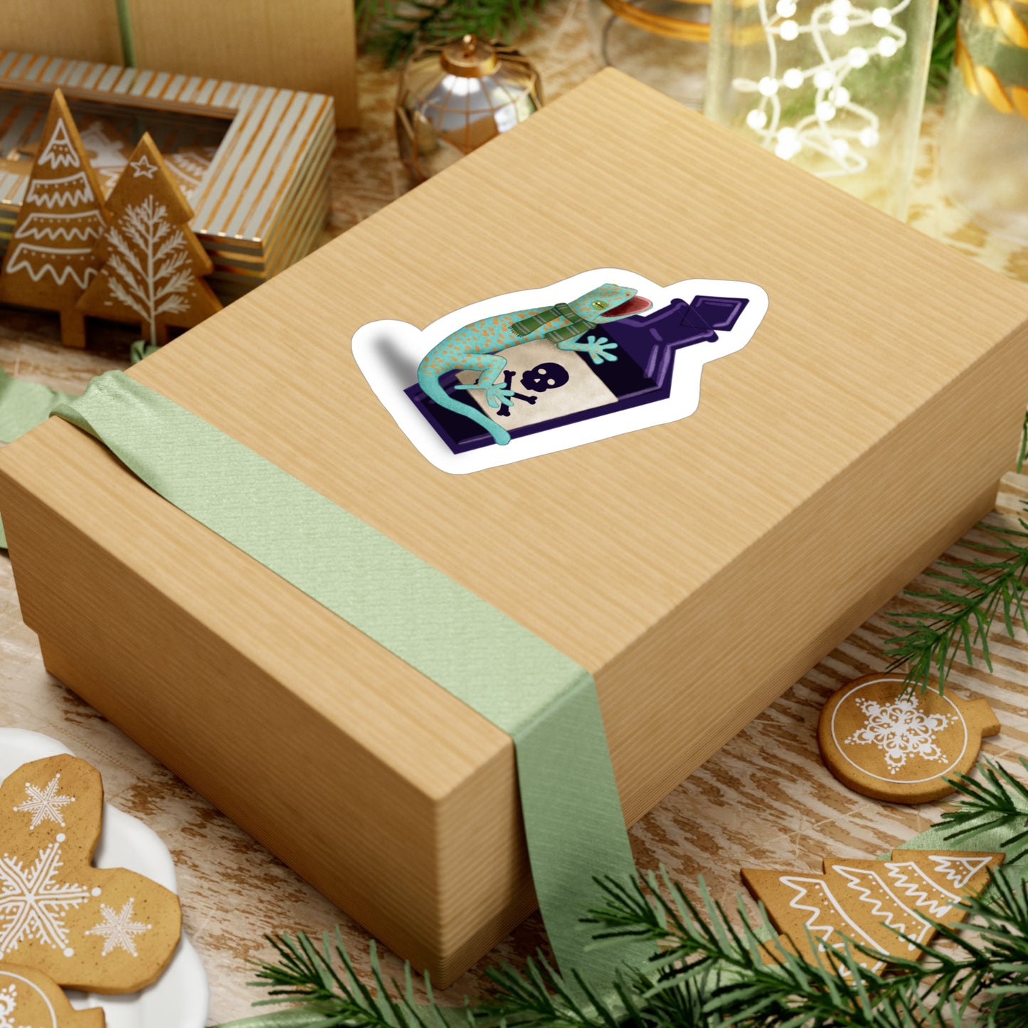 Tokay Gecko in Green Scarf Kiss-Cut Vinyl Decals