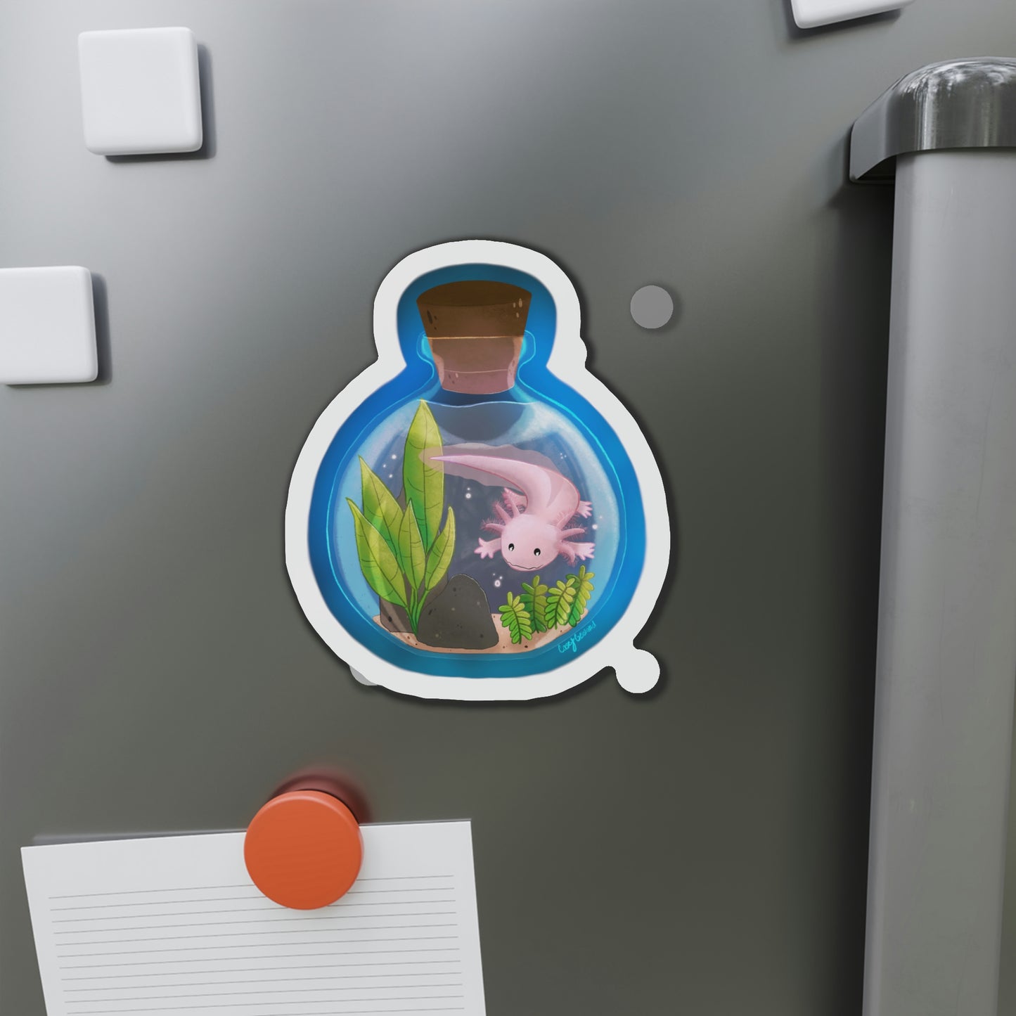 Axolotl in Jar Die-Cut Magnets