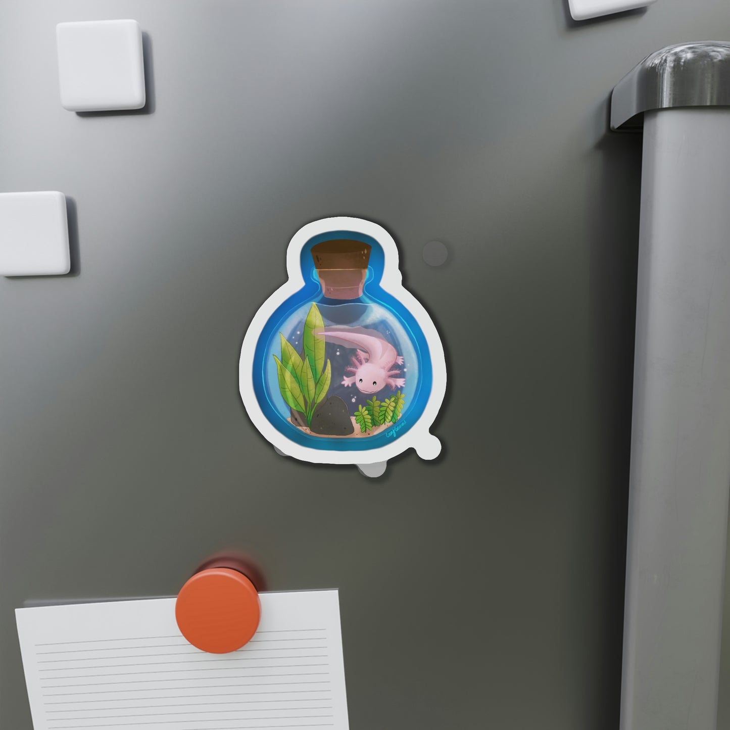 Axolotl in Jar Die-Cut Magnets