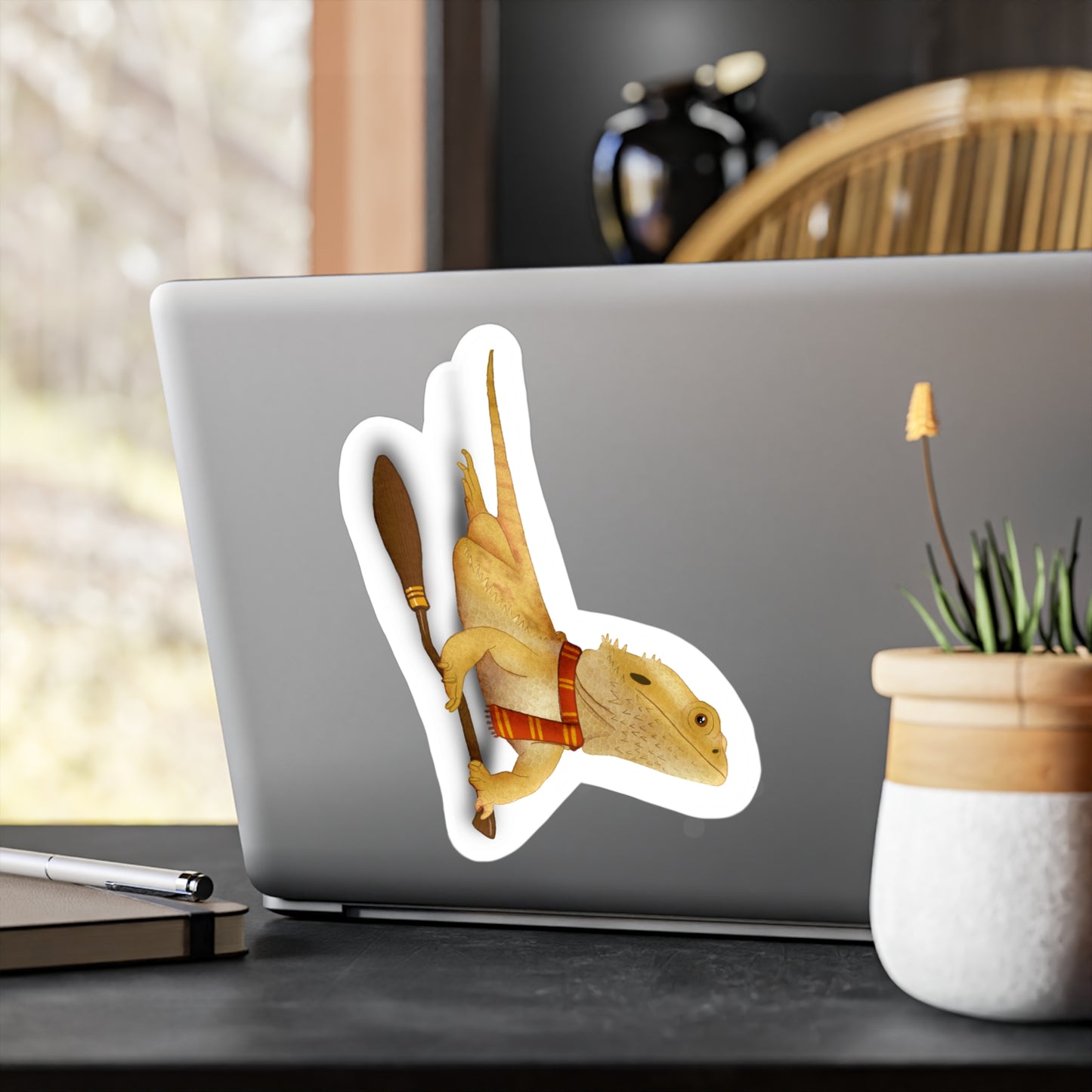 Bearded Dragon in Red Scarf Kiss-Cut Vinyl Decals